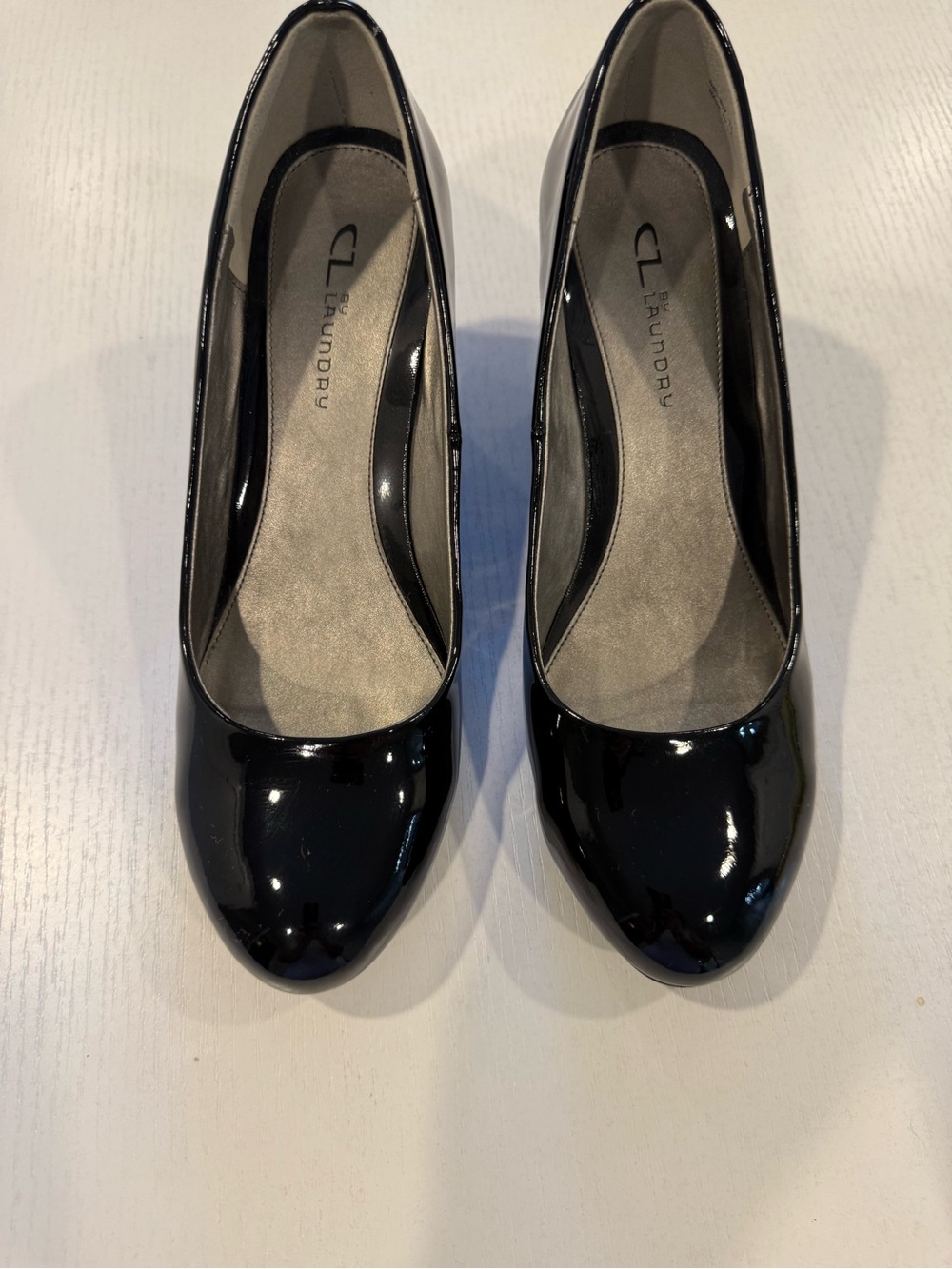 Chinese laundry black patent almond toe wedge - size 10 women’s